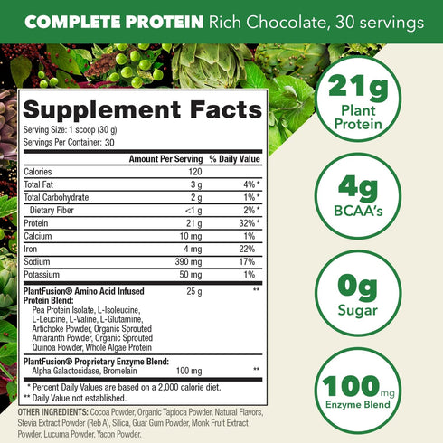 PlantFusion Complete Vegan Protein Powder - Plant Based with BCAAs, Digestive Enzymes, Pea Protein - Keto, Gluten Free,