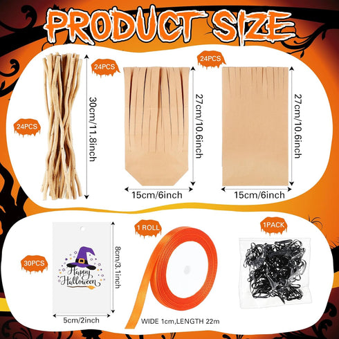 Watersay 24 Set Halloween Treats Bags, DIY Witch Broom Bag with Orange Ribbon for Halloween Party Decorations