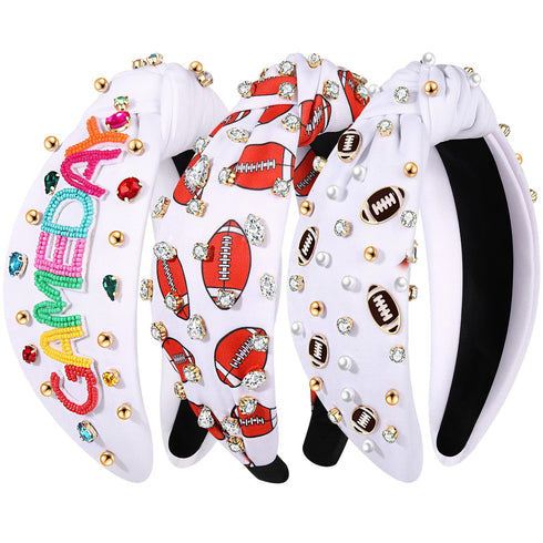 NVENF Game Day Accessories for Women, Football Headband with Crystal Pearl Knotted Design