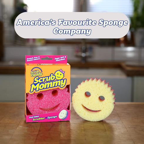 Mommy 1 Count Scrub Daddy Dual Sided Texture Changing Sponge/Scrubber - Super Absorbent Sponge Side - Scrub (Pink)