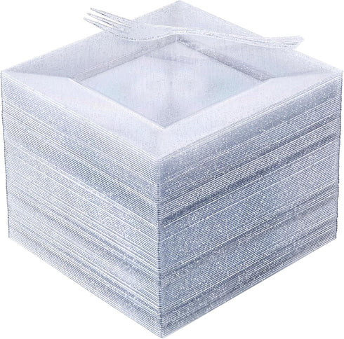 DaYammi 100 Pcs Silver Glitter Dessert Plates, 6" with 50 Plastic Forks, Fancy Gold Plates for 50 Guests