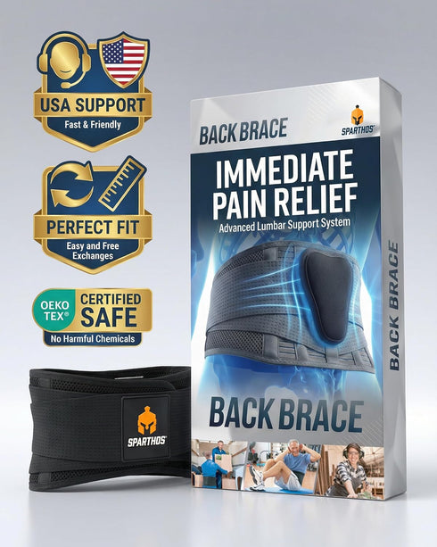 Immediate 4452 Sparthos Back Brace for Lower Back Pain - Relief from Sciatica, Herniated Disc, Scoliosis - Breathable +