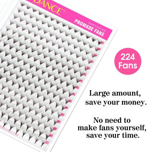 TDANCE Premade Fans Eyelash Extensions - 224 Fans, Middle Stem Heat Bonded Volume Lash Extensions (224-40D-0.03-C-8-15)