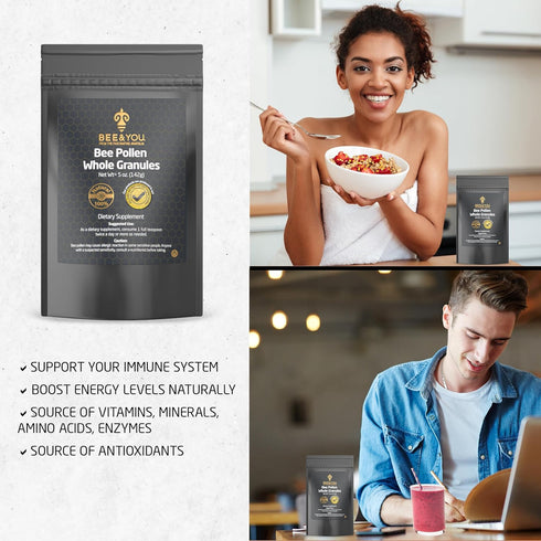 Bee and You Natural Raw Bee Pollen Granules, Superfood Supplement, Amino Acids, Gluten Free, 5 Oz Bag