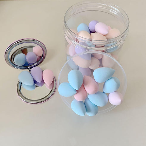 50 PCS Small Mini Makeup Sponges, Multi Colored Beauty Blender with Makeup Mirror, Facial Tools