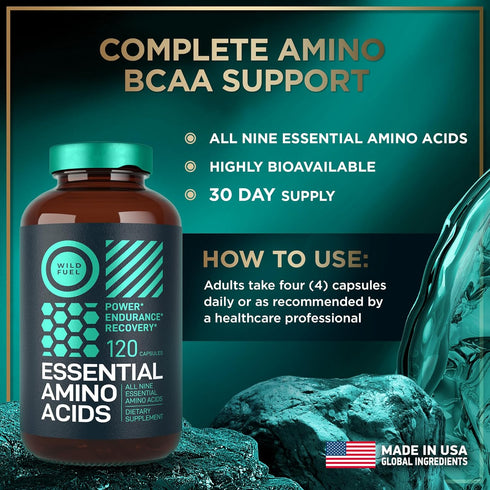 Essential Amino Acids Supplement - All 9 BCAAs Amino Acid Complex for Power & Recovery - 2 Pack 240 Vegan BCAA Capsules