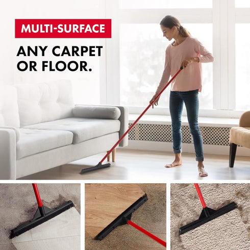 Rubber Broom Lightweight - 100% Natural Rubber with 55 Inch Anti-Rust Handle, Best for Pet & Human Hair