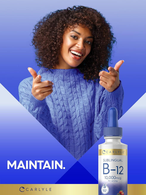 Carlyle Vitamin B12 Sublingual 10,000mcg Liquid Drops, 2 fl oz - Vegetarian, Non-GMO, Gluten Free