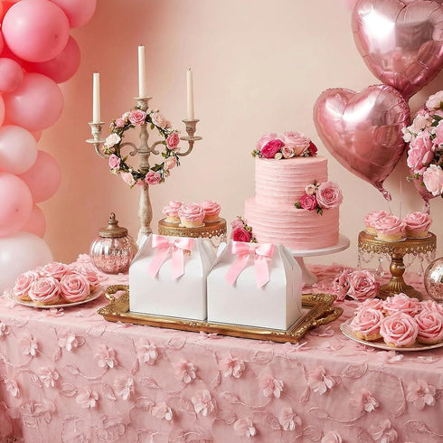 Jaloro 60 6.4 3.6 3.2 Inches(Pink) Pcs Bow Treat Boxes White Treat Gift Boxes with Satin Ribbon, Coquette Bow Themed