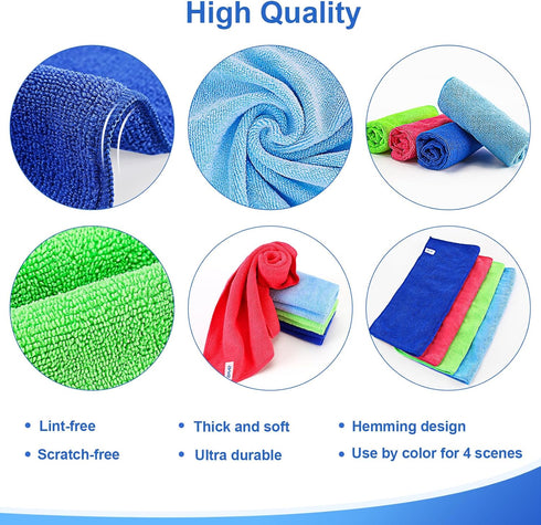 ovwo 12Pcs Premium Microfiber Cleaning Cloth, Highly Absorbent Household Cleaning Supplies - for Kitchen Towels, Dish
