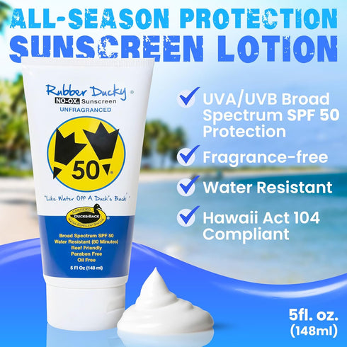 Rubber Ducky Vitamin E Sunscreen with SPF 50, Water-Resistant Broad Spectrum Lotion for Face and Body (2pcs., 5oz)