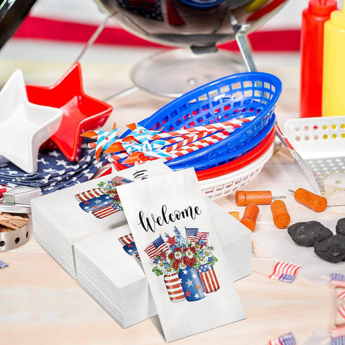 Yisong 100 4th 4th 3 Pieces of July Napkins Independence Day Paper Guest Towels Disposable Memorial Day Hand Towels