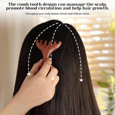 Hariendny 2 Wooden Massage Heads Gua Sha Comb, Pcs Massage Combs, Protable Head Scratcher Scalp Massager, Wide Tooth