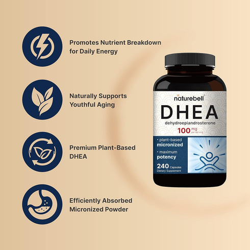NatureBell DHEA 100mg, 240 Capsules, Extra Strength for Energy Level, Metabolism & Healthy Aging - Made in U.S.A