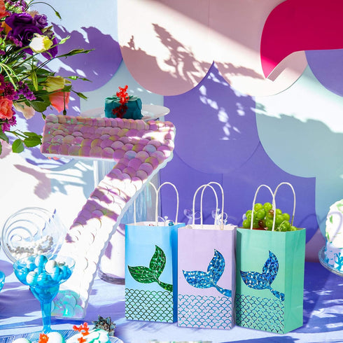 Zonon Mermaid Treats Goodie Candy Bags Set, Princess Theme Party Gift Paper Bags for Birthday Pool Party Favors (18 Pcs)