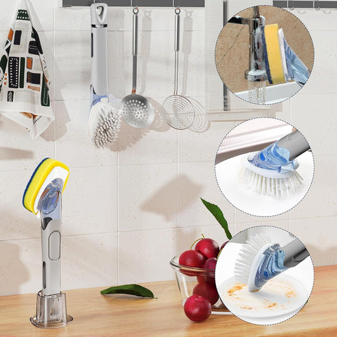 Set 2 Dish Brush with Soap Dispenser Storage with PCS Brush Refills & Holder, Dish Scrubber with Soap Dispenser, Dish