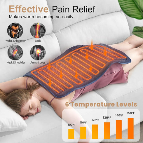 Extra Large Heating Pad for Back Pain Relief, 33 x 17, Portable for Shoulder, Neck, Cramp, with Timer & Temperature