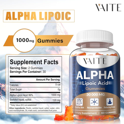 Alpha Lipoic Acid Gummies – Extra Strength ALA Antioxidant Supplement for Brain Health, Nerve Support – 60 Chewable