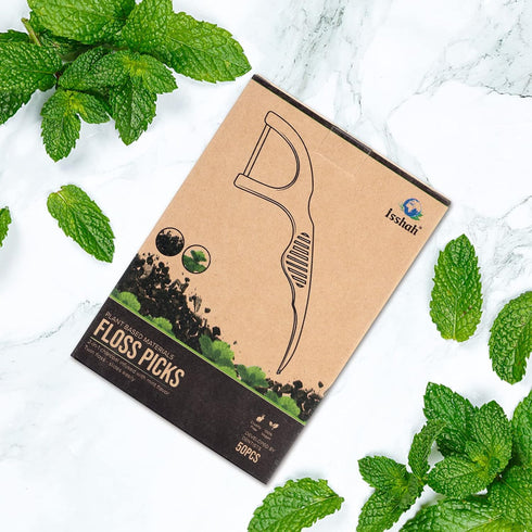 Natural Dental Floss Picks (300 Count), Plant Based, PETA Approved Vegan, Eco Friendly, Sustainable Flossers - Charcoal