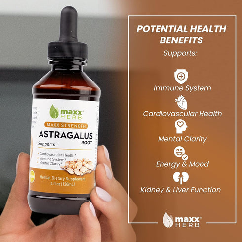 Immune 4 Oz (60 Maxx Herb Astragalus Root Extract - Max Strength Liquid Tincture Absorbs Better Than Capsules