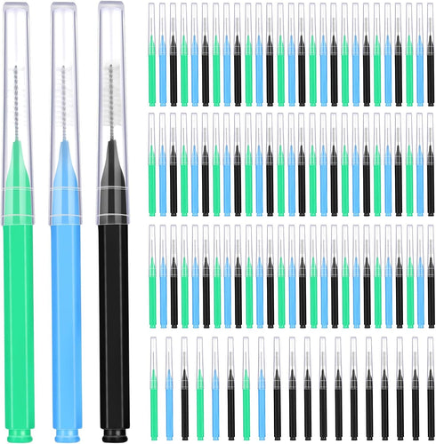Patelai 100 Pieces Braces Brush for Interdental Cleaning, Tooth Flossing Tool (Black, Blue, Green)