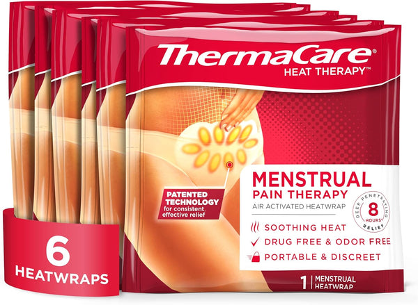 ThermaCare Portable Menstrual Heating Pad, Period Therapy Heat Patches for Cramps (6 Count)