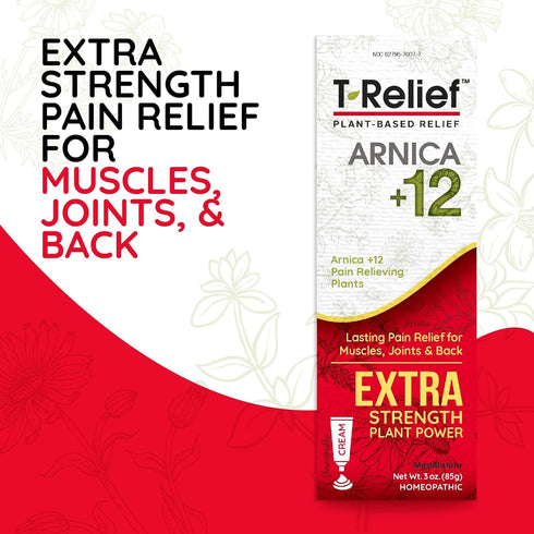 MediNatura T-Relief Extra Strength Pain Relief Cream, Arnica +12 Natural Actives for Aches & Pains - 3 oz