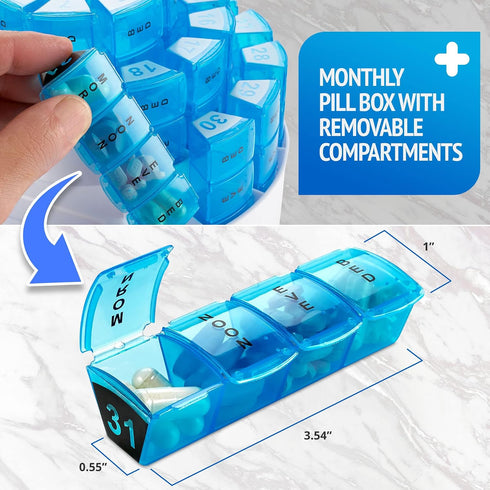 Monthly Pill Box by MEDca - Smart Prescription Organization with Multiple Daily Doses Section, Removable Compartments