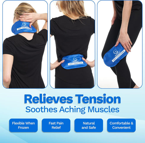 Reusable Hot and Cold Gel Ice Packs for Injuries, Cold Compress, 10.5 in Long x 5 in Wide, 4 Pack Blue