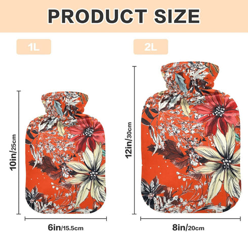 SyXIOP 2L Red Christmas Flowers Water Bottle for hot Water with Soft Cover, Warm Compress for Menstrual Cramps