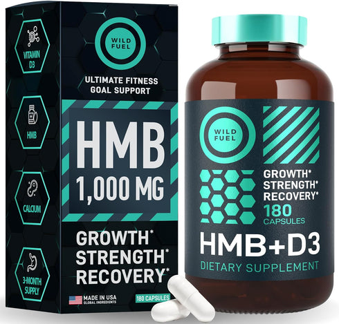 WILD FUEL HMB Supplements with Vitamin D3, 1,000 MG Fitness Support - 180 Capsules for 3 Months