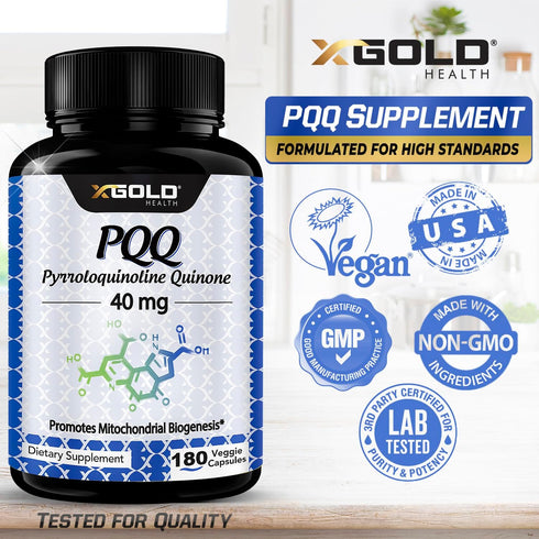 X Gold Health PQQ Supplement 40mg - 180 Veggie Capsules, Pyrroloquinoline Quinone for Mitochondrial Energy