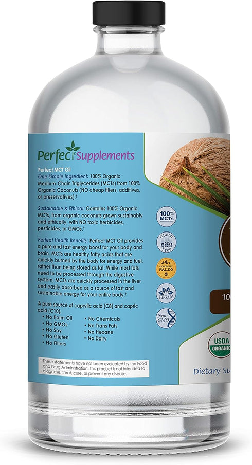 Perfect Supplements Perfect MCT Oil - 30oz Organic Coconut Unflavored Oil for Sustainable Energy Boost