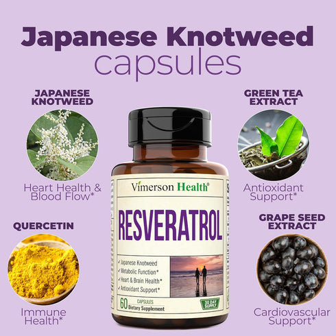 Japanese Knotweed Capsules - 1000mg Resveratrol Supplement with Green Tea Extract, 60 Caps