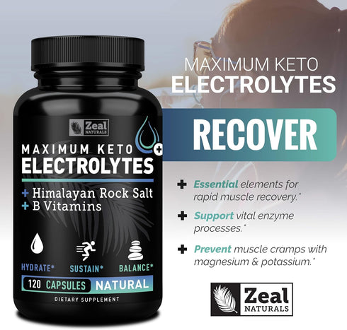 Keto Electrolyte Supplement, 120 Capsules, Maximum Electrolytes with Pink Himalayan Salt, B Vitamins