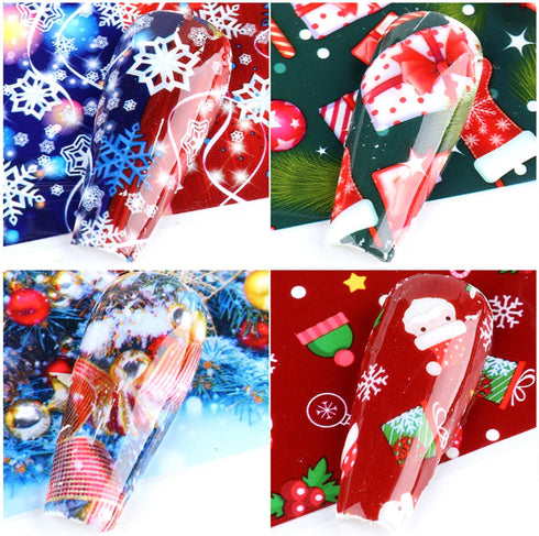 Christmas Nail Foil Transfer Stickers 10 Sheets Xmas Nail Art Stickers Decals Winter Santa Claus Snowflake Bells