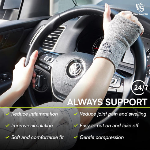 Vital Salveo Wrist Compression Recovery Sleeve, Carpal Tunnel Hand Brace (Medium)