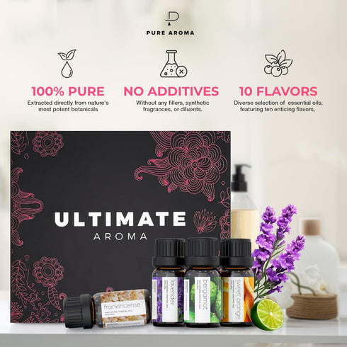 Essential Oils by Ultimate Aroma - 100% Pure Therapeutic Grade Oils Kit, Top Aromatherapy Oils Gift Set, 10ML Each