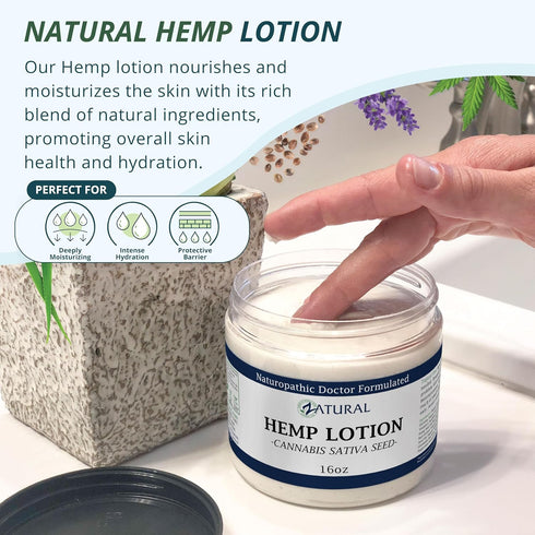 Zatural Hemp Lotion, Therapeutic Body Lotion with Hemp Seed Oil, 16 Ounce Jar.