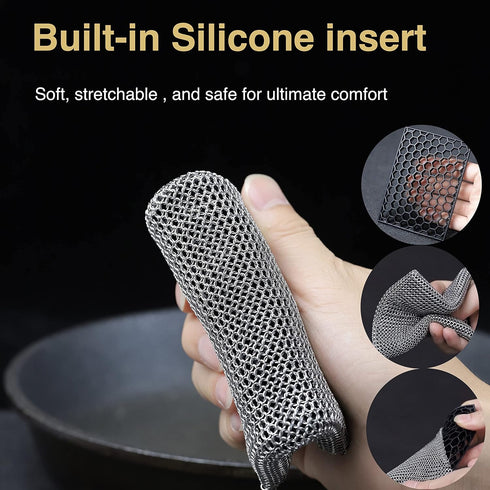 Cast Iron Cleaner Chainmail Scrubber | Fine Ring 316 Stainless Steel Scrubbing Sponge for Cast Iron Pots, BBQ, Dishes