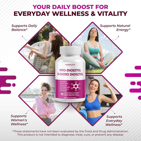 NURAFUSE High Potency Myo-Inositol & D-Chiro Inositol with Chasteberry, Cinnamon, Bitter Melon & Gymnema Supports