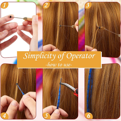 Xinnun 52 Pcs Colored Hair Feathers Extension Kit, Long Rainbow Synthetic Hair with 200 Pcs Micro Rings