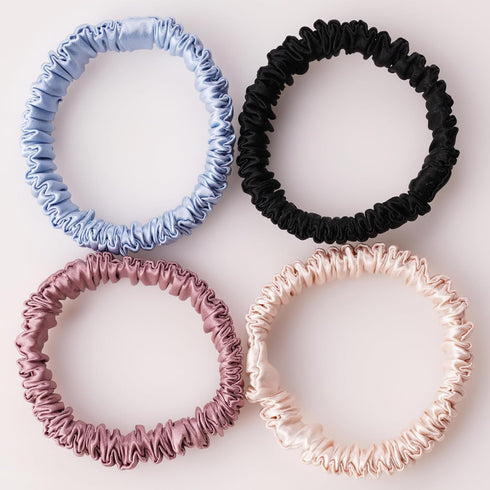 Premium 100% Pure Mulberry Silk Hair Ties - Set of 4 Elegant Hairbands in 4 Beautiful Colors
