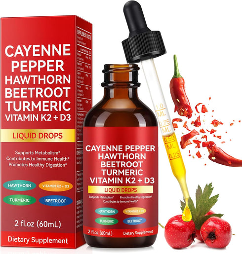 Vceeoy Root(30:1),Vitamin K2 D3, 10:1-100mg, 2 Oz Cayenne Pepper Drops, Cayenne Pepper Supplement Liquid