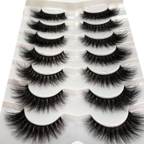 Pooplunch False Eyelashes, Cat Eye Wispy Extensions Faux Mink Lashes, Pack Short Natural Volume Fake Eyelash Strips, 7