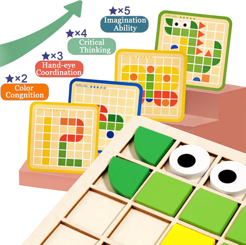 PHIELEY 96 Activities for Dementia Patients, Pieces Wooden Puzzle Games for Seniors, Colorful Shape Pattern Alzheimers