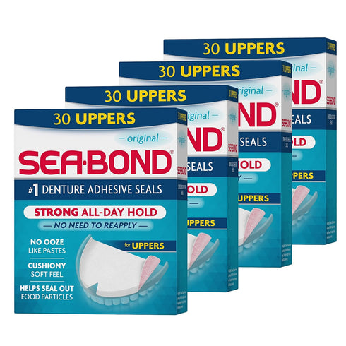 Sea-Bond Secure Denture Adhesive Seals, Original Uppers, Zinc-Free, All-Day-Hold, 30 Count Pack of 4