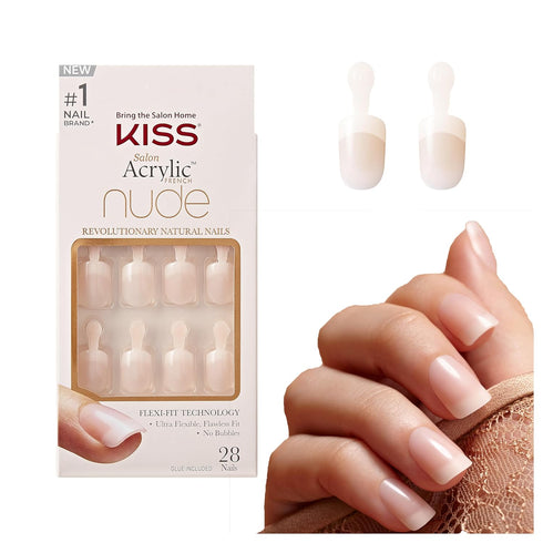 KISS Salon Acrylic Nude French Tip Press On Nails Short, ‘Breathtaking’, Beige, Includes 28 Fake Nails