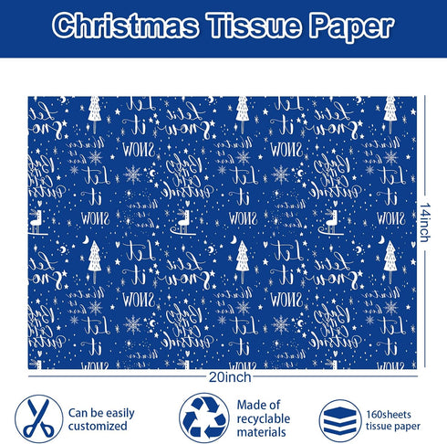 Whaline 160 Sheets Winter Tissue Paper Blue White Snowflake Gift Wrapping Paper Art Craft Paper for DIY Winter Xmas New Year Party Decor, 14 x 20 Inch