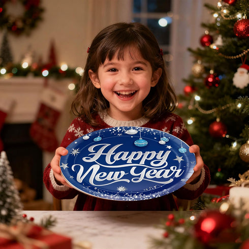 Pezutoi 50pcs 7 Inch 9 Inch Happy New Year Paper Plates Disposable Plates & Decorative Dinner Plates for New Year